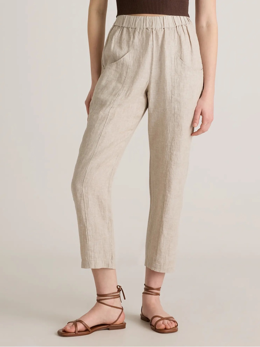 Quince 100% European Linen-Blend Elastic Waist Pants in Natural Cream Small